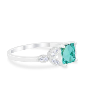 Art Deco Design Engagement Ring Princess Cut Simulated Paraiba Tourmaline CZ 925 Sterling Silver